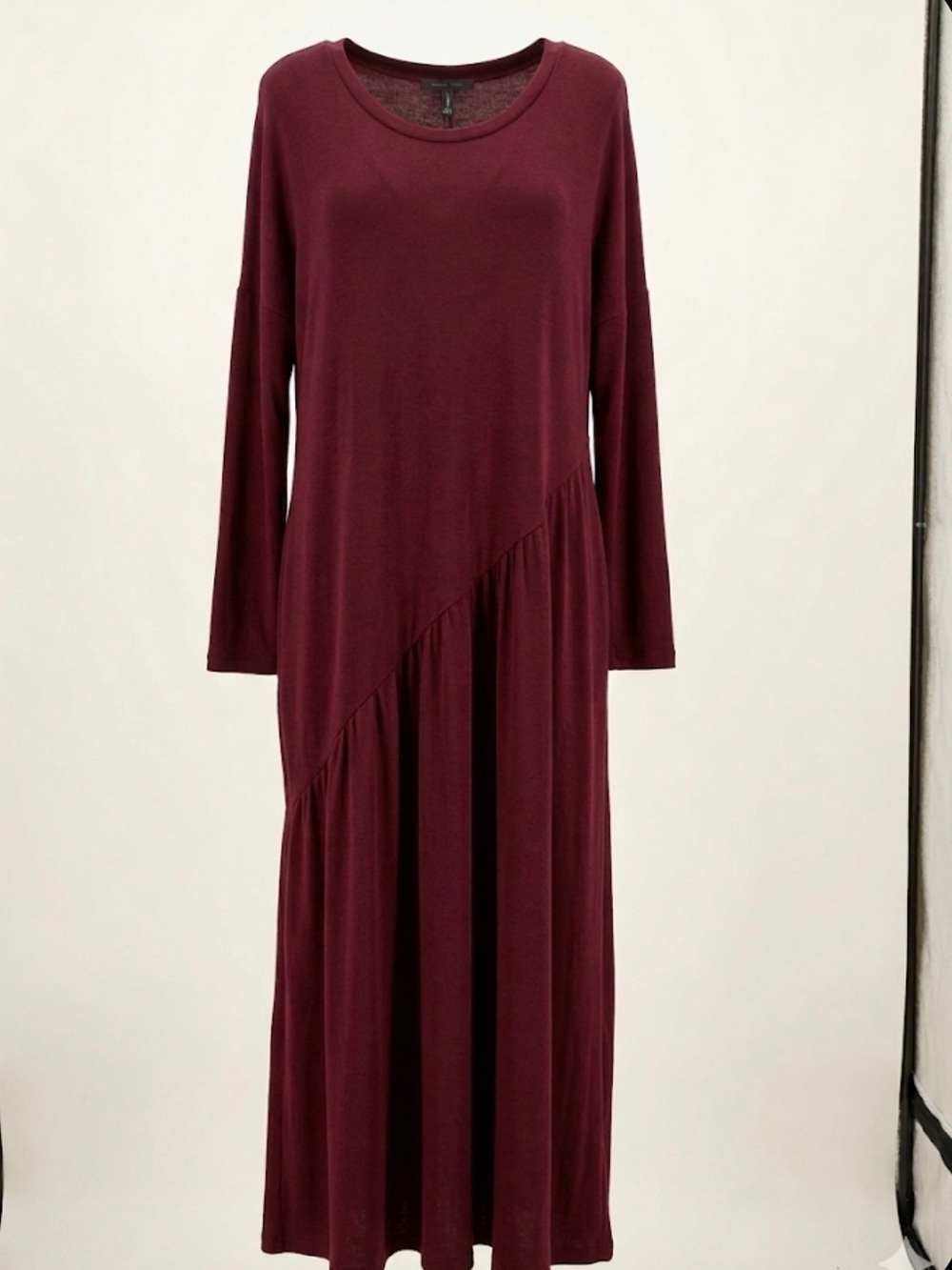 Suzanne Betro Burgundy Long Sleeve Asymmetrical Maxi Dress